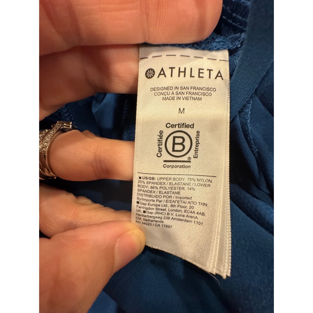 Athleta Elation V-Neck Hybrid Midi Dress Strappy with Pockets Size Medium Blue - Picture 8 of 9